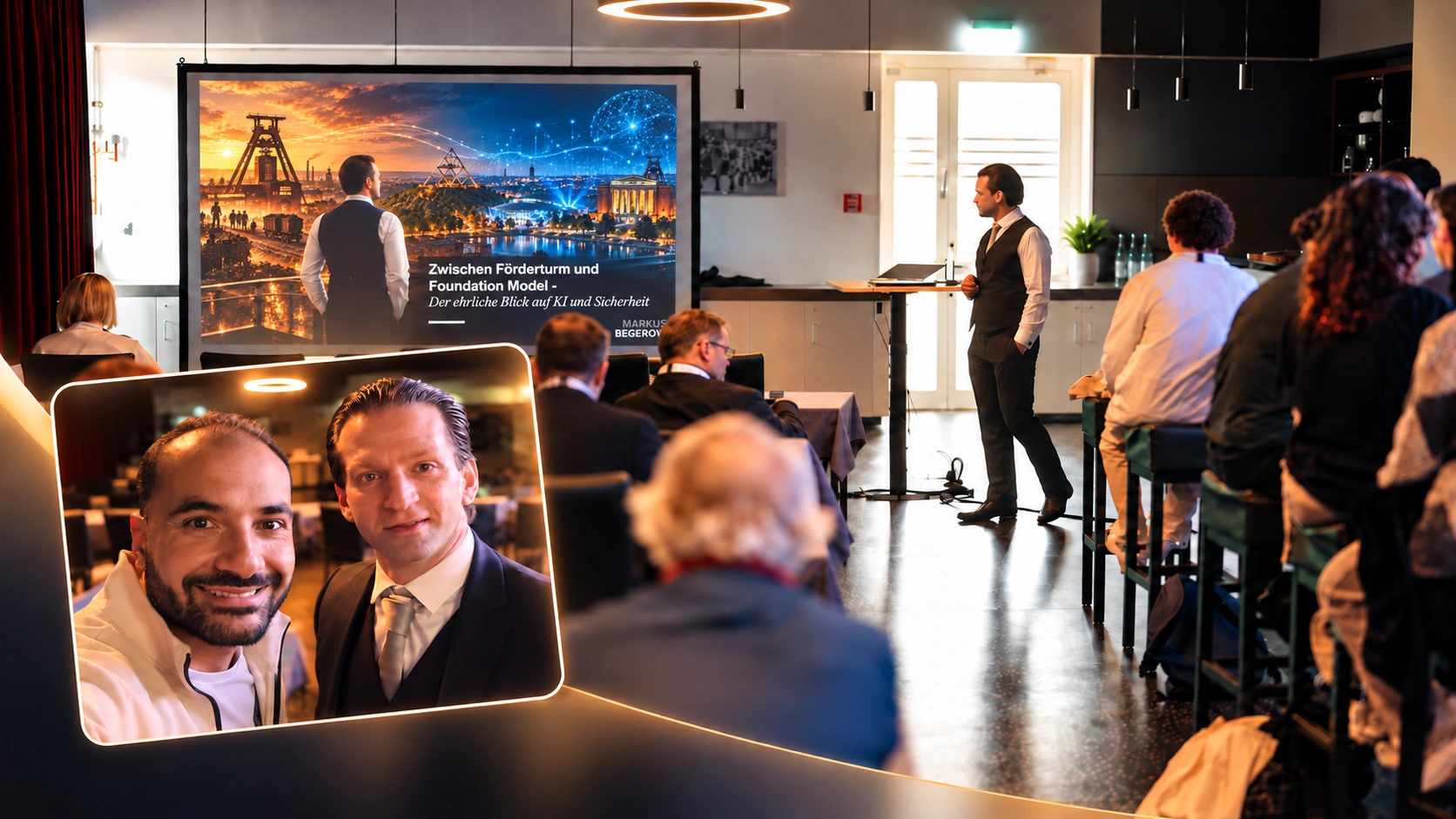 Markus Begerow bei seiner Keynote zu KI und Sicherheit auf den IT-Trends 2026 mit Organisator Lukas Neweling.